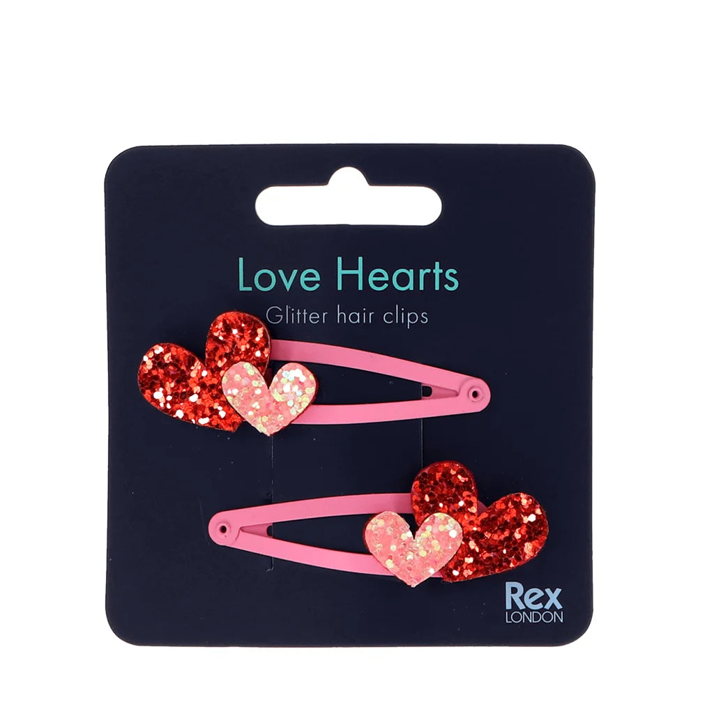 Glitzer-Haarspangen Love Hearts