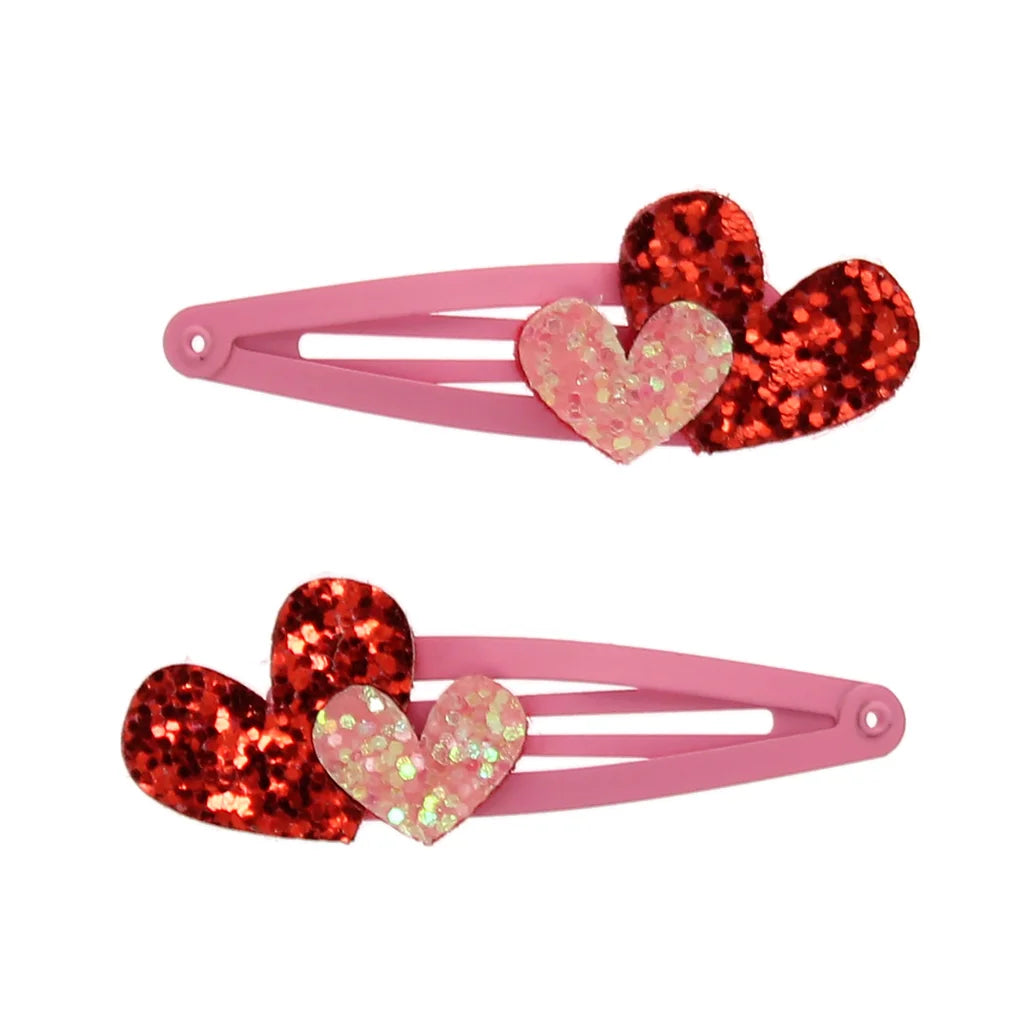 Glitzer-Haarspangen Love Hearts