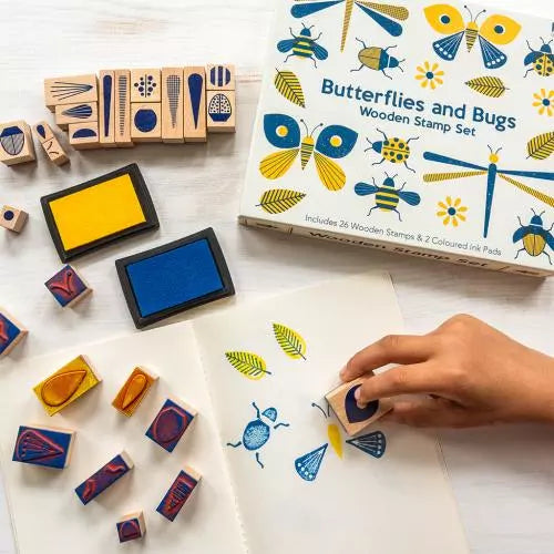 Stempel-Set aus Holz - Schmetterlinge und Insekten