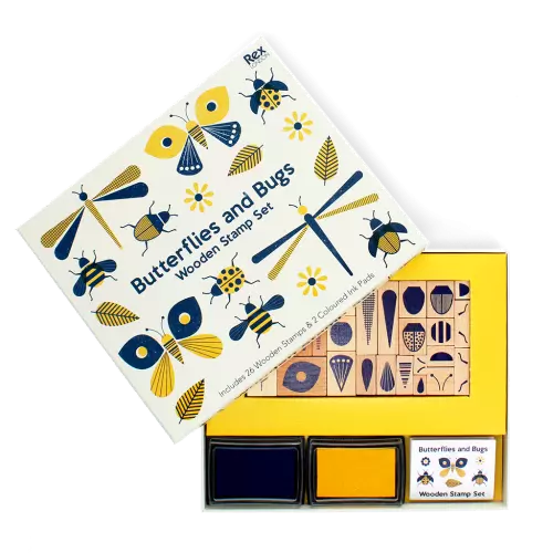 Stempel-Set aus Holz - Schmetterlinge und Insekten