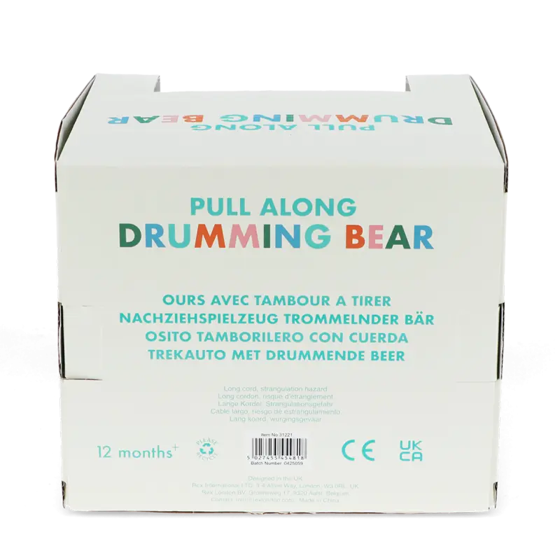 Nachziehspielzeug aus Holz - Trommelnder Bär