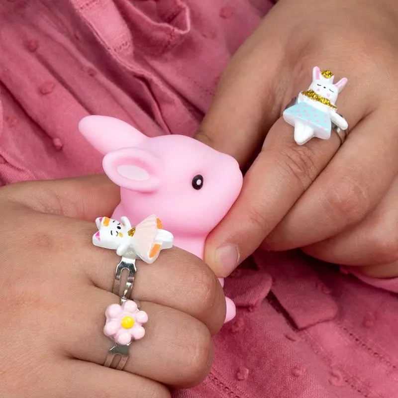 Süße Ringe (3-er Set) - Hase, Katze und Blume
