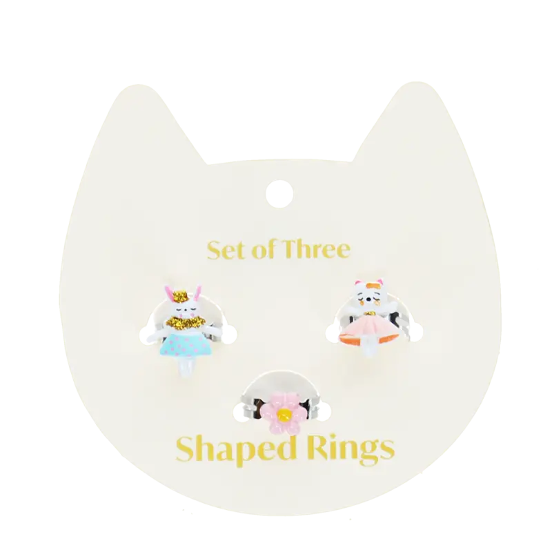 Süße Ringe (3-er Set) - Hase, Katze und Blume