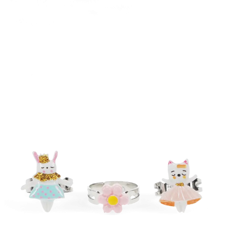 Süße Ringe (3-er Set) - Hase, Katze und Blume