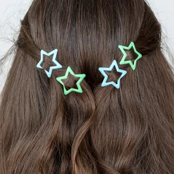 Haarspangen „Sterne“ (4-er Set) - blau/grün