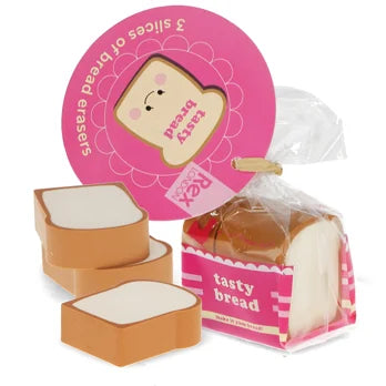 Brot-Radierer (3 Scheiben) – Happy Bread blau oder pink