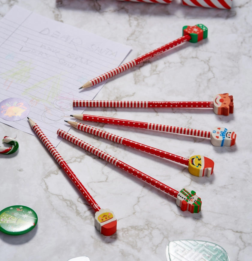 Buntstift mit Weihnachtsmotiv und Radiergummi