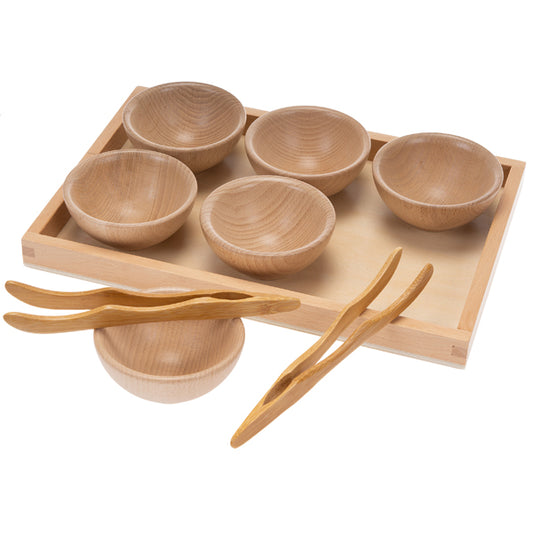 Sortierschälchen und Pinzetten Holztablett