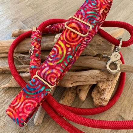 Hunde-Halsband & Leine "Dunkelpink und bunt"
