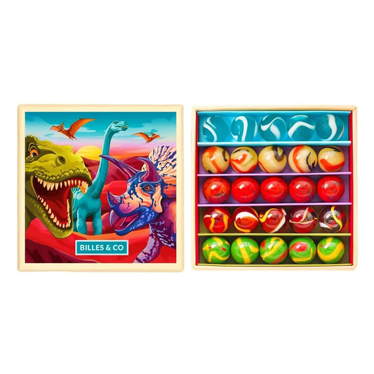 Kleine Schachtel mit Dinosaurier-Murmeln