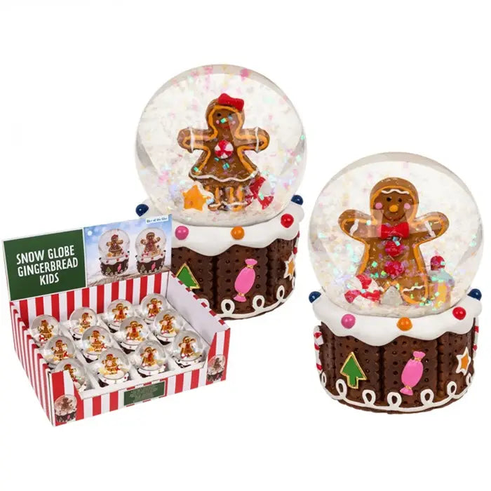 Schneekugel mit Lebkuchen-Kindern auf Sockel