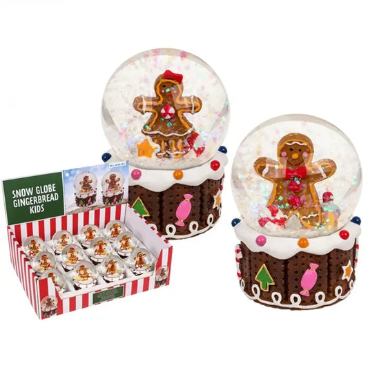 Schneekugel mit Lebkuchen-Kindern auf Sockel
