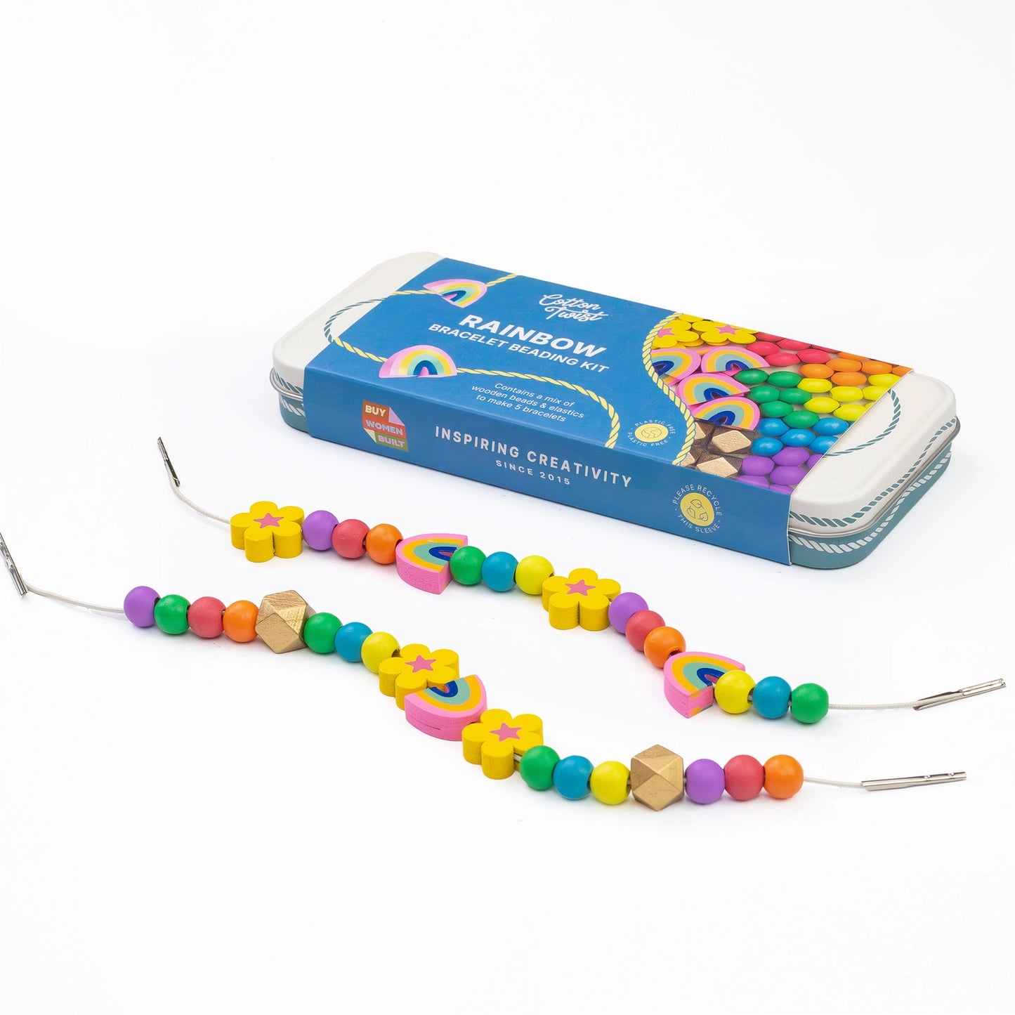 Regenbogen-Armband-Perlen-Set im wiederverwendbaren Metallkasten