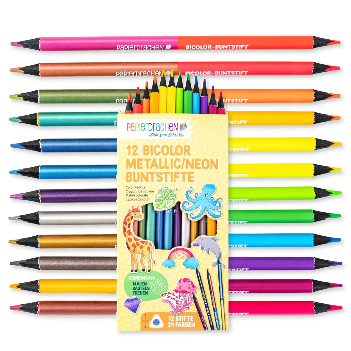 12 Bicolor Buntstifte Metallic und Neon