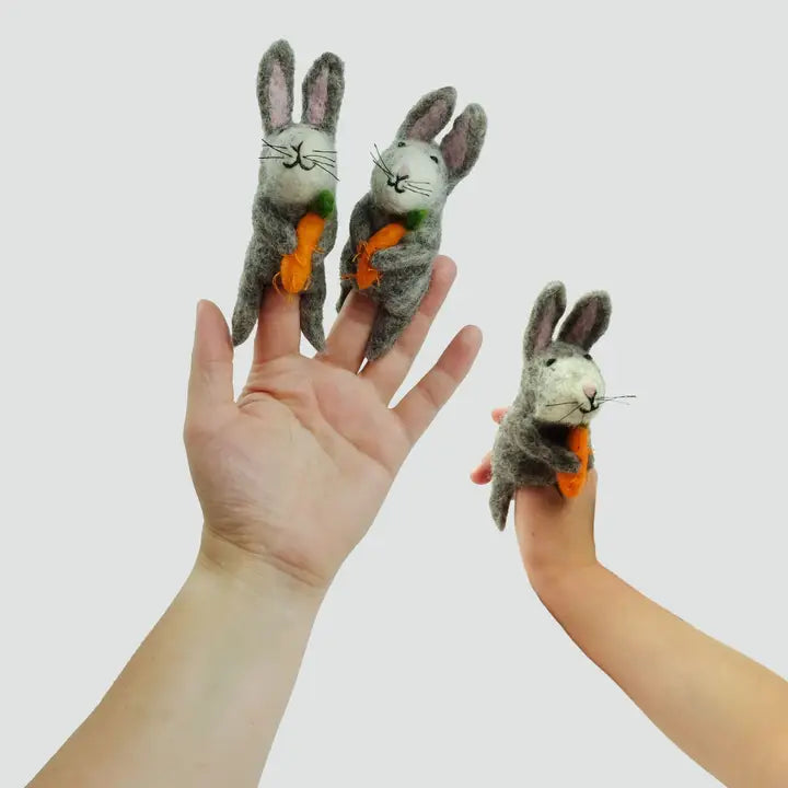 Fingerpuppen aus Filz - Grauer Hase