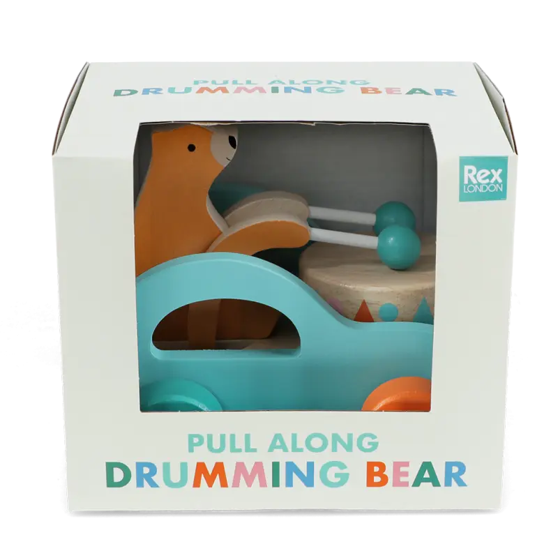 Nachziehspielzeug aus Holz - Trommelnder Bär