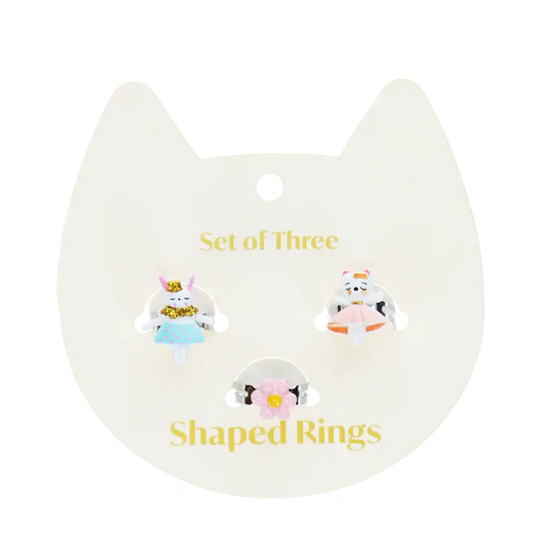 Süße Ringe (3-er Set) - Hase, Katze und Blume