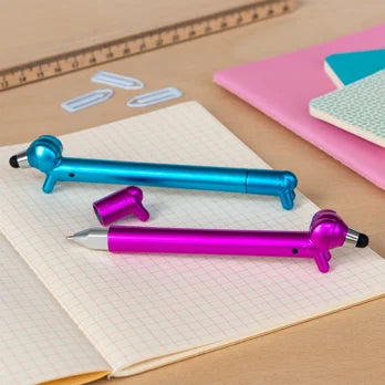 Kugelschreiber in Dackelform mit Touchscreen-Stift in blau oder pink