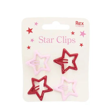 Haarspangen „Sterne“ (4-er Set) - rosa/rot