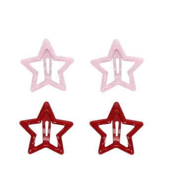 Haarspangen „Sterne“ (4-er Set) - rosa/rot