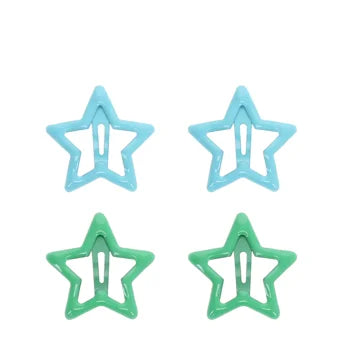 Haarspangen „Sterne“ (4-er Set) - blau/grün