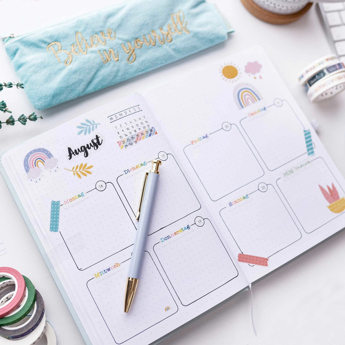 9 Bullet Journal Washi Tapes - Aquarell - Set 6