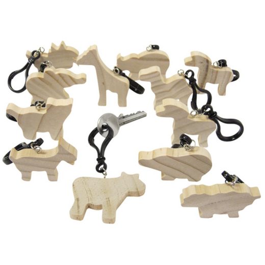 Holzfiguren Tiere Schlüsselanhänger 12er Set