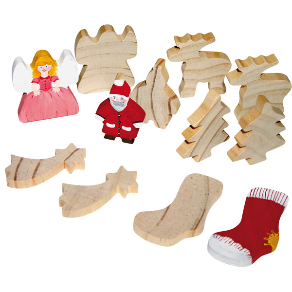 Holzfiguren Weihnachten mit Schlüsselanhänger 12er Set