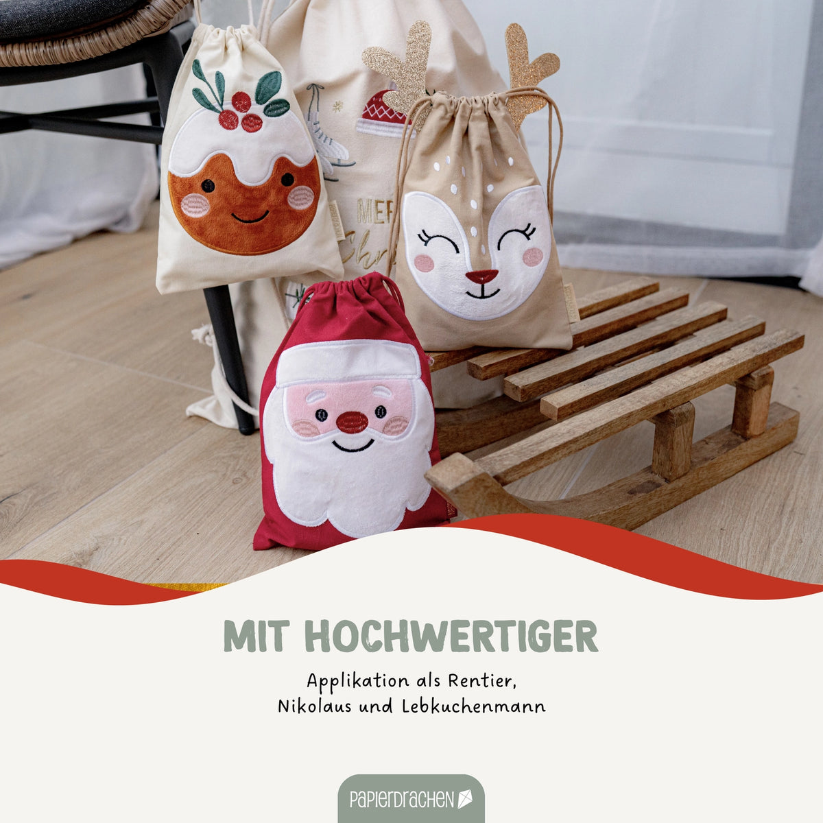 3 Geschenksäcke Weihnachtshelfer Reh